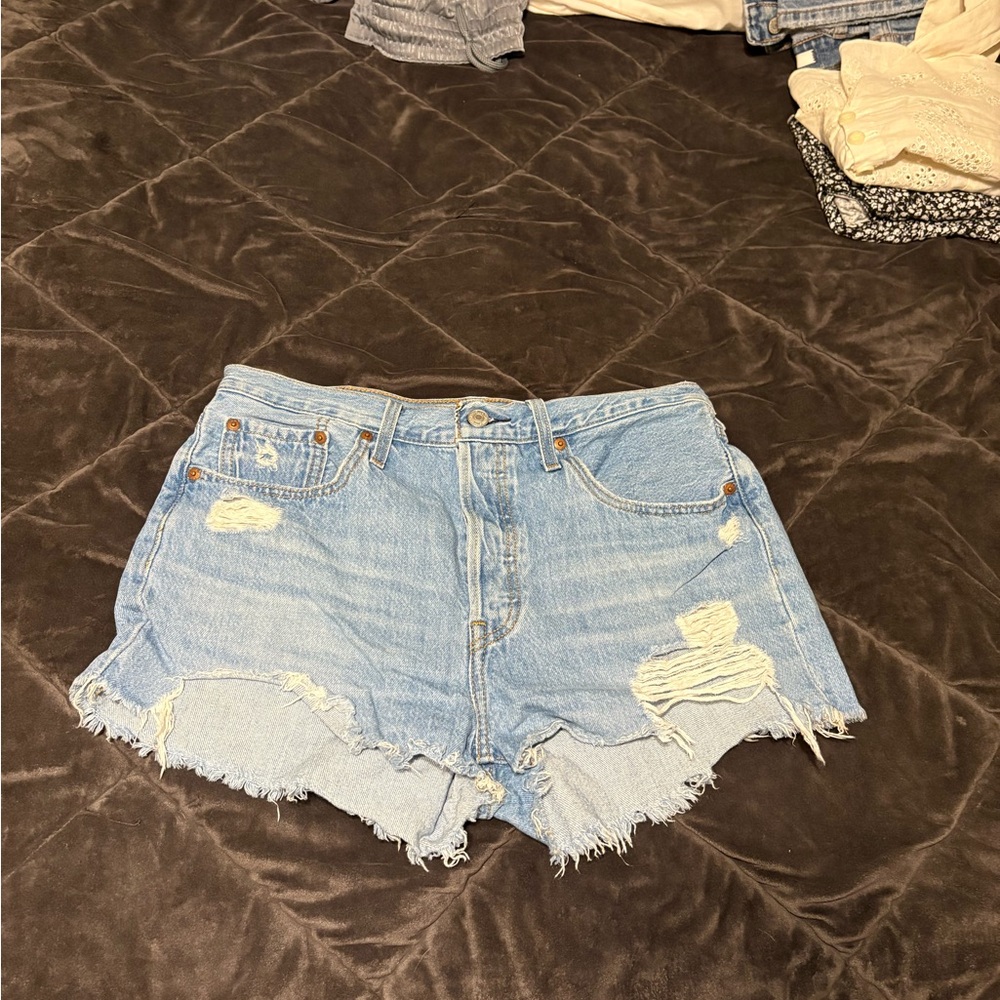 Levi's Light Blue Distressed Jean Shorts